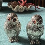 Vintage silver-plated owl-shaped salt and pepper shakers