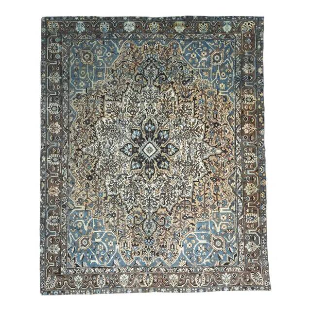 1970s Vintage Persian Handmade Wool Cotton Light Brown Area Rug 280x344