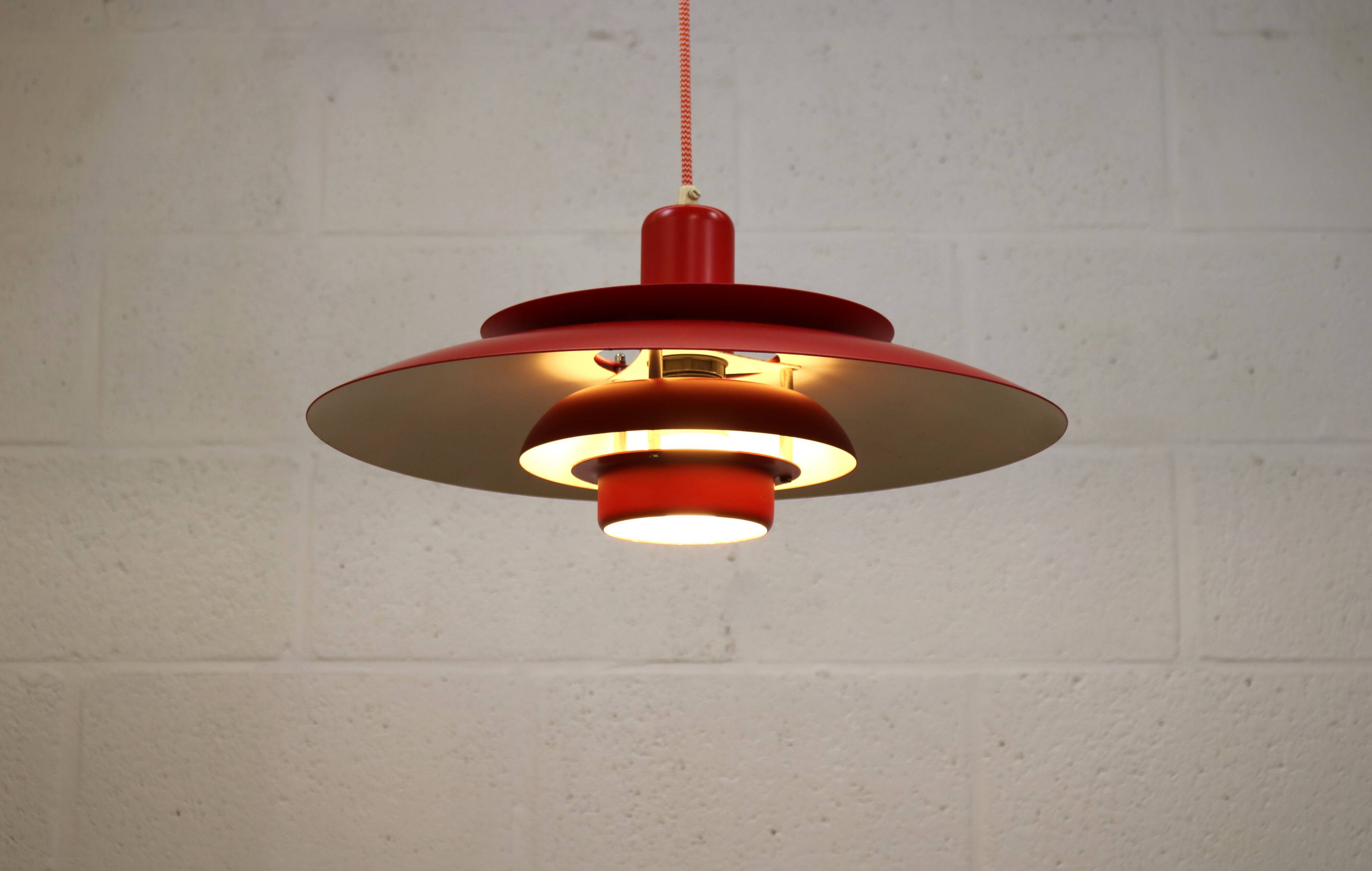 Red vintage Jeka Metaltryk lamp - Danish Modern Design