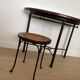 Tabouret canné Grange en fer forgé et bois massif