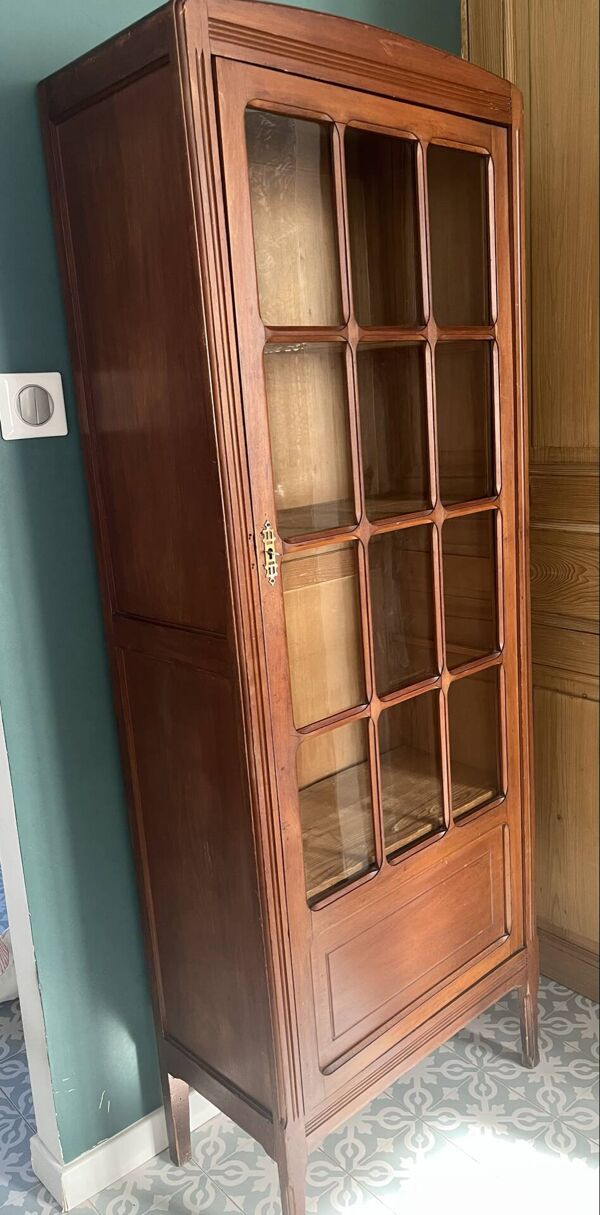 Petite vitrine ancienne style Art Déco en bois massif - H160cm