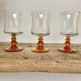 6 small vintage amber stemmed glasses