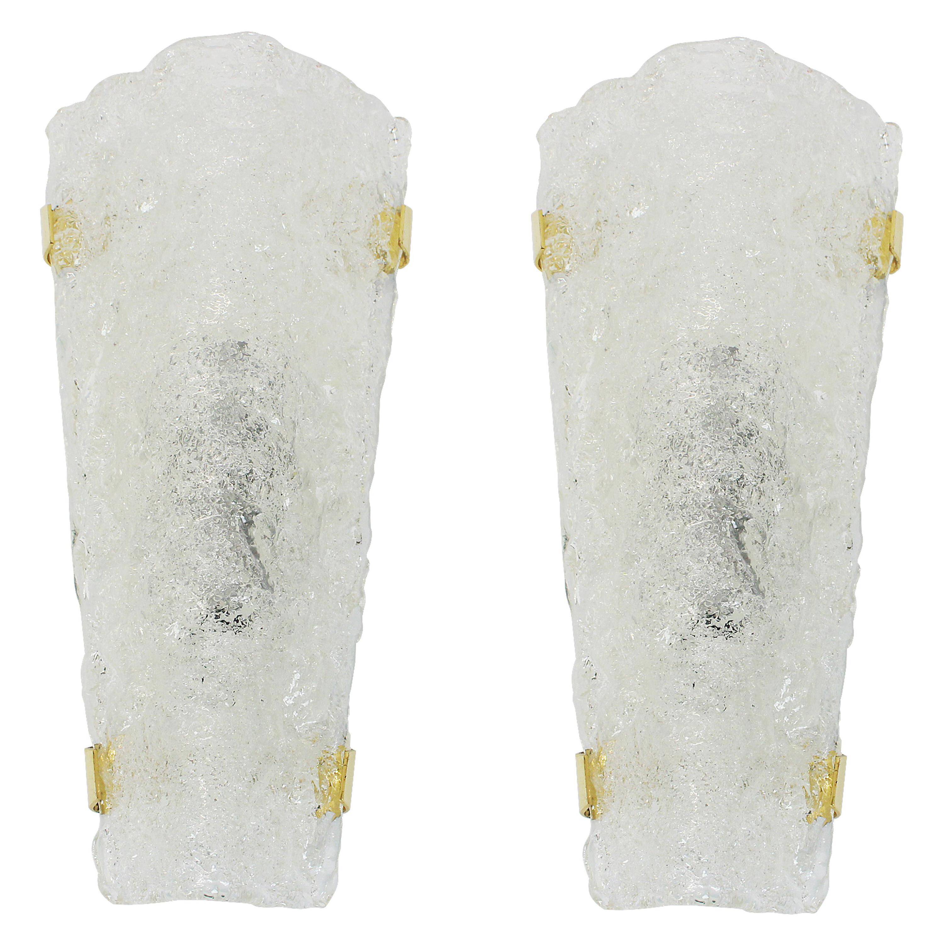 Pair of large angular glass wall lights by Hillebrand, Germany, 1960s.