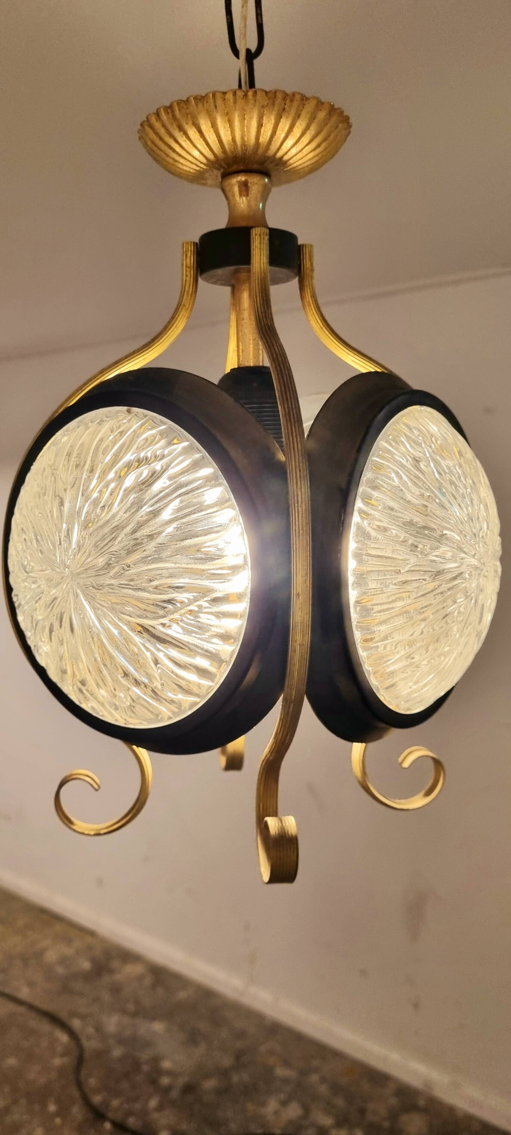 1960s glass brass pendant, frivolous lantern lamp