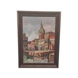 Dutch oil painting by J. Greeve Groothoofd In Dordrecht, early 1900s