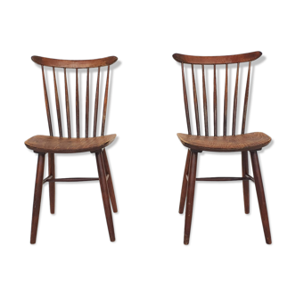 Set of two brown spindle back chairs, 1950's