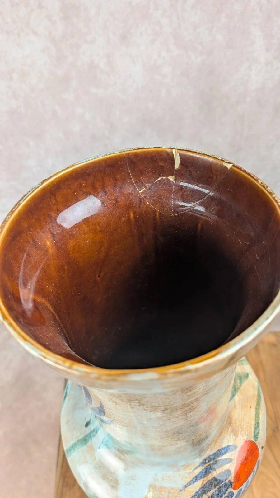 Large vintage vase Saint-Clément France – hand-painted floral decoration