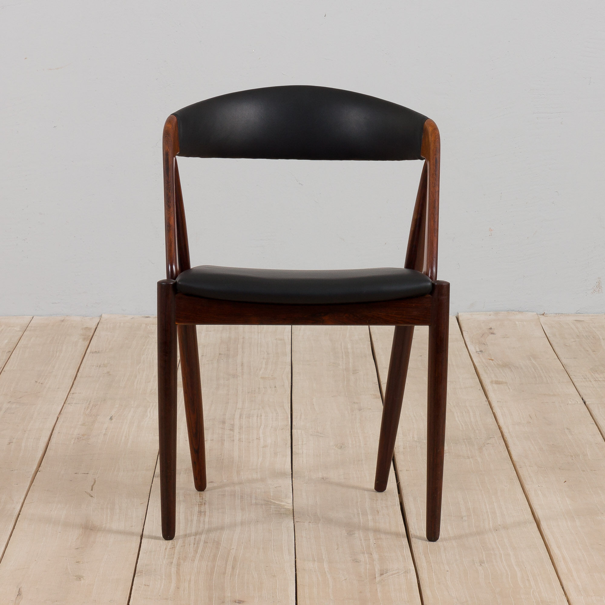 Kai Kristiansen rosewood desk chair 31 in reupholstered in soft black leather, Denmark, 60s