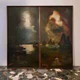 Tableau impressionniste, huile sur bois  XIXème siècle - Marine signée