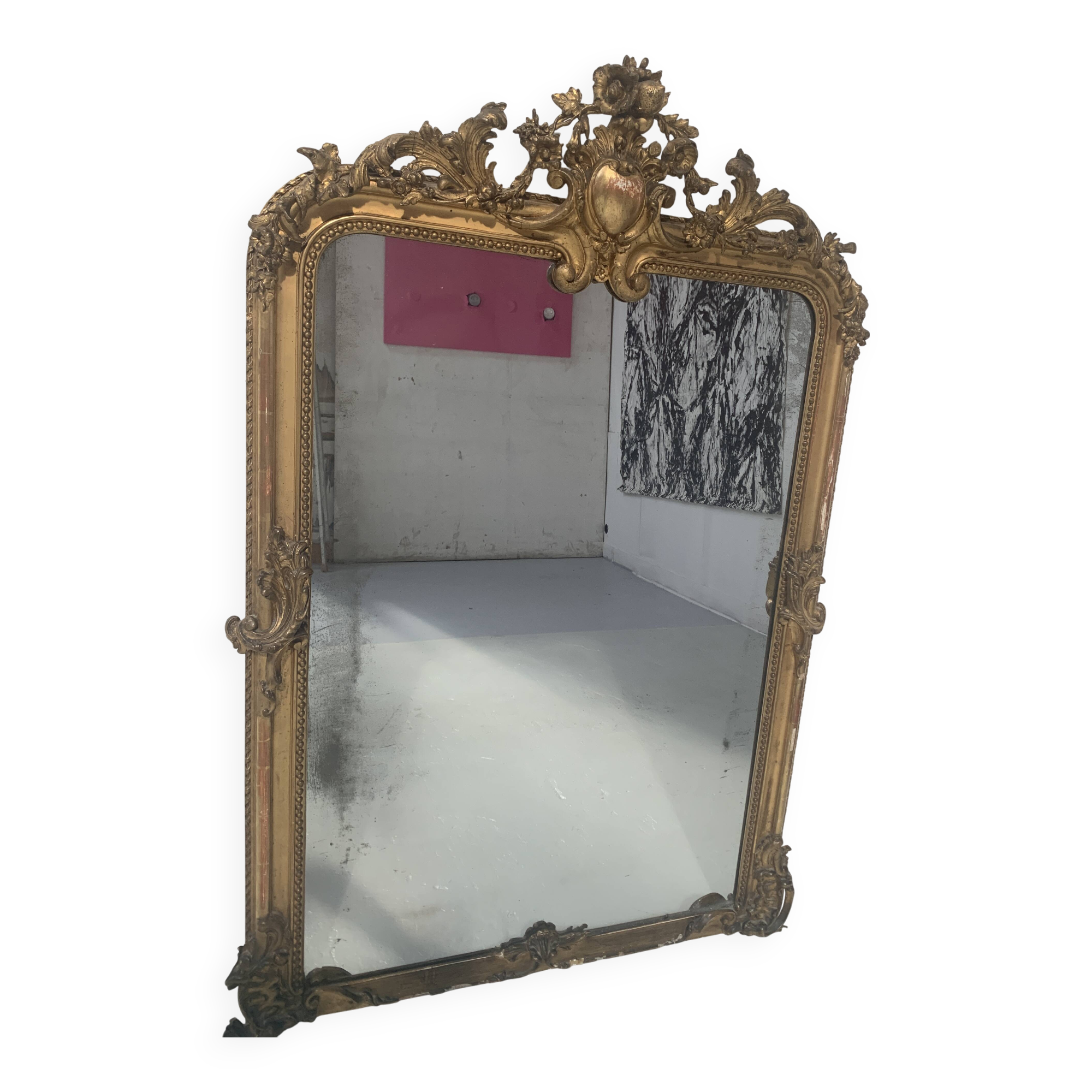 Louis XV style mirror in wood and gilded stucco, 19th century