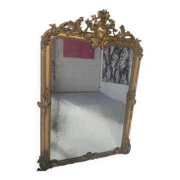 Louis XV style mirror in wood and gilded stucco, 19th century