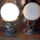 Paire de lampes vintage en fer forgé et opaline des années 60