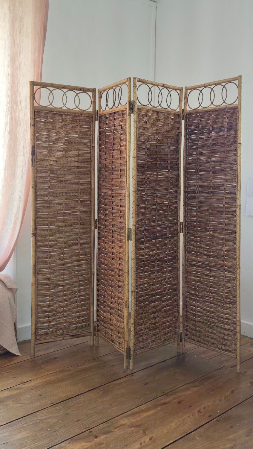 Vintage Italian rattan and bamboo room divider