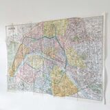 Vintage map 1970 Paris and its quarters 74x55cm