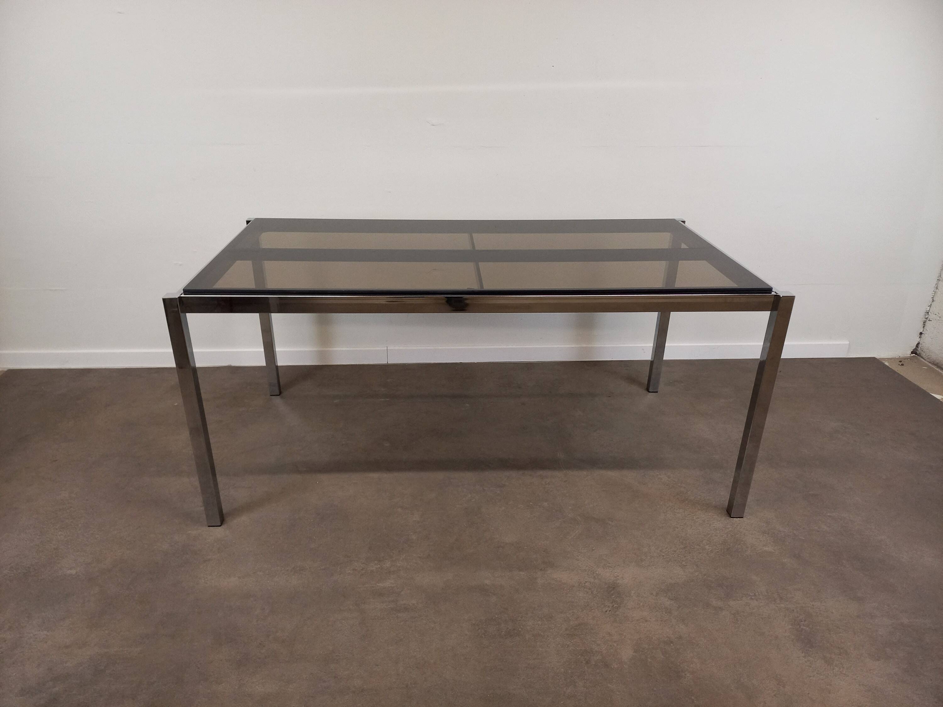 Table à manger verre et métal chromé 168 cm