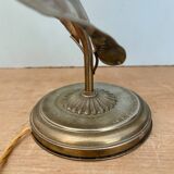 Vintage lamp with leaves in gilded brass and white opaline globe