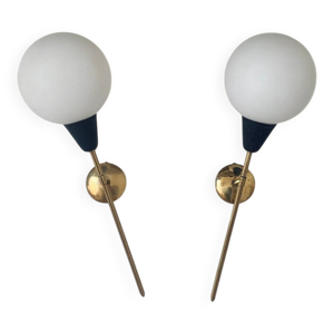 Paire d’appliques murales - opaline laiton