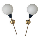 Paire d’appliques murales vintage laiton et opaline
