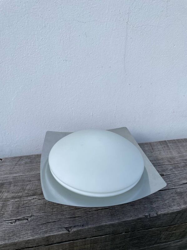 Applique plafonnier en verre blanc et inox