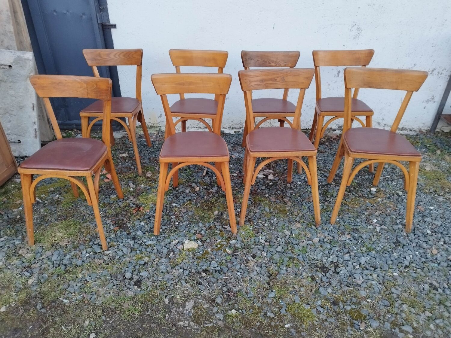 Set of  8 chairs bistro bar kitchen wood