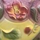 Yellow glazed ceramic slip planter, hawthorn pink flower pattern, art deco