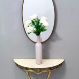 Wall-Mounted Brass Console Table with Demilune Portuguese Pink Marble Top, Italy