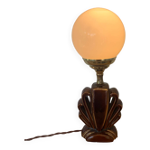 ▪️Lampe Céramique Et Globe Art Déco Coquille Stylisée Brun Et Or