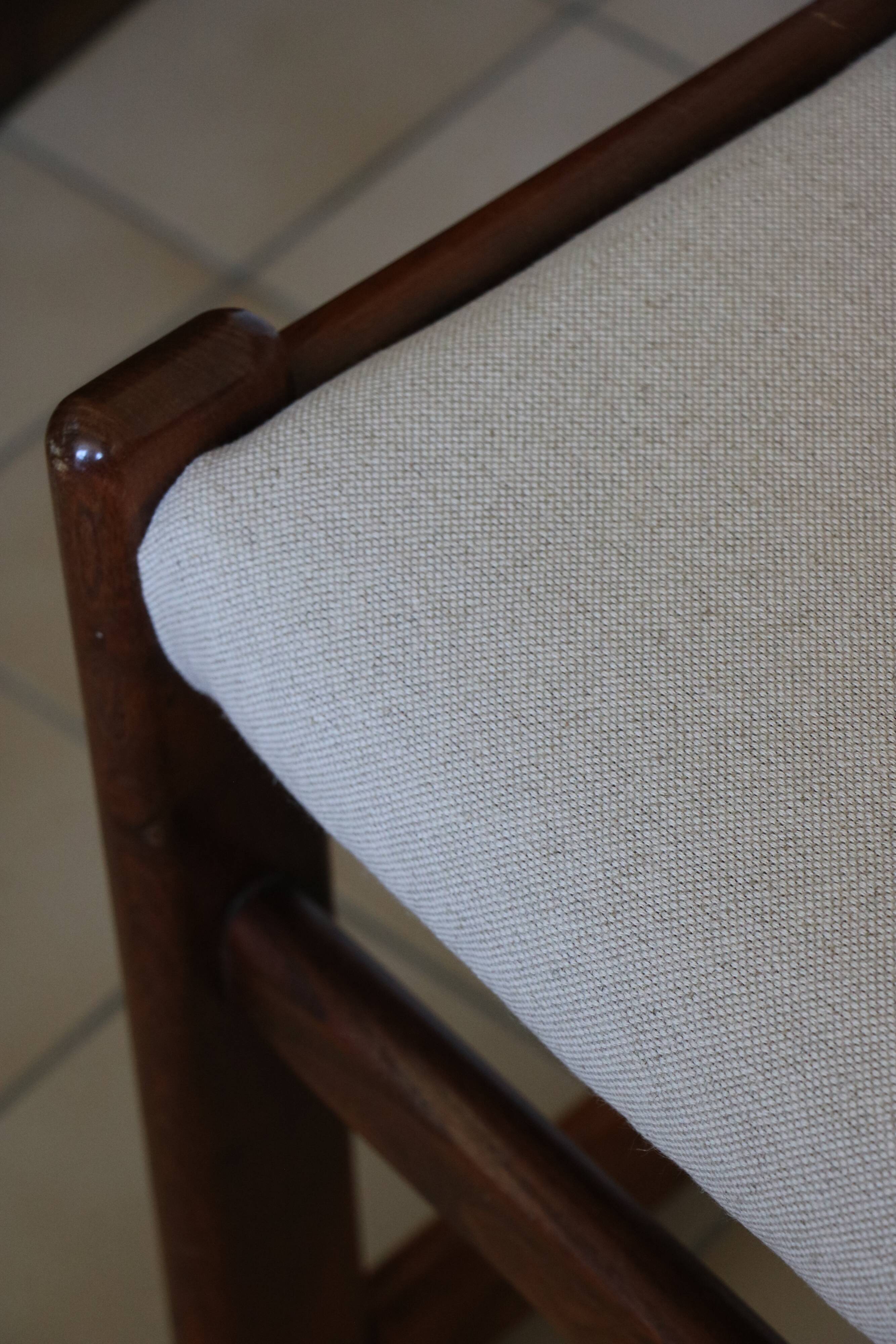 4 vintage brutalist chairs, reupholstered in cotton/linen.