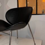 Fauteuil vintage design scandinave en cuir noir – style Arne Jacobsen