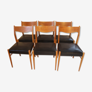 Série de 6 chaises scandinaves en teck et skaÏ