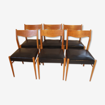 Series of 6 Scandinavian chairs in teak and skaÏ