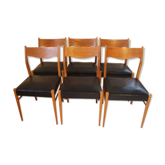 Series of 6 Scandinavian chairs in teak and skaÏ