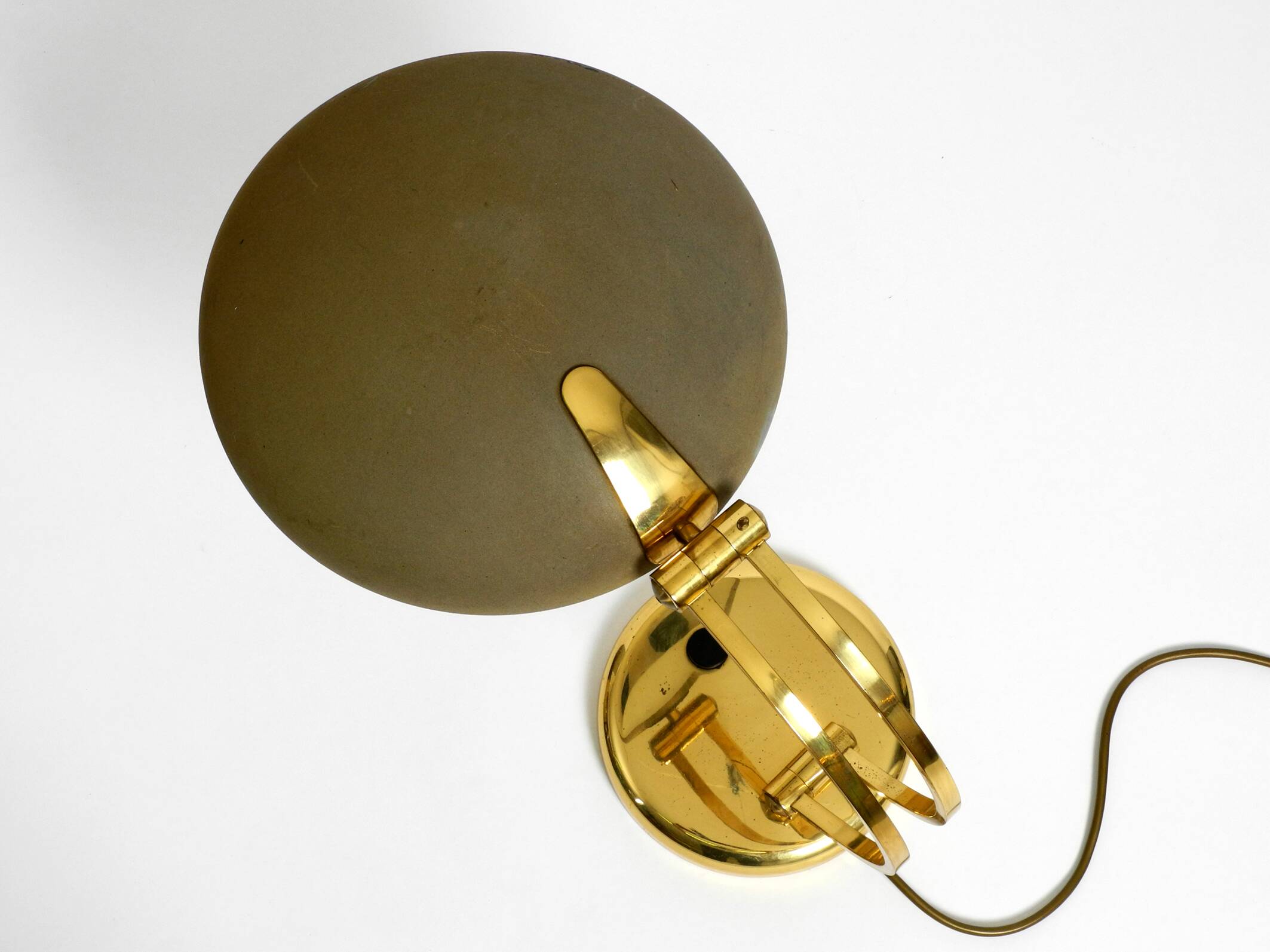 Huge 1970s brass table lamp with adjustable neck and shade from Hillebrand