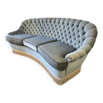 Light blue vintage sofa / armchair with fringes