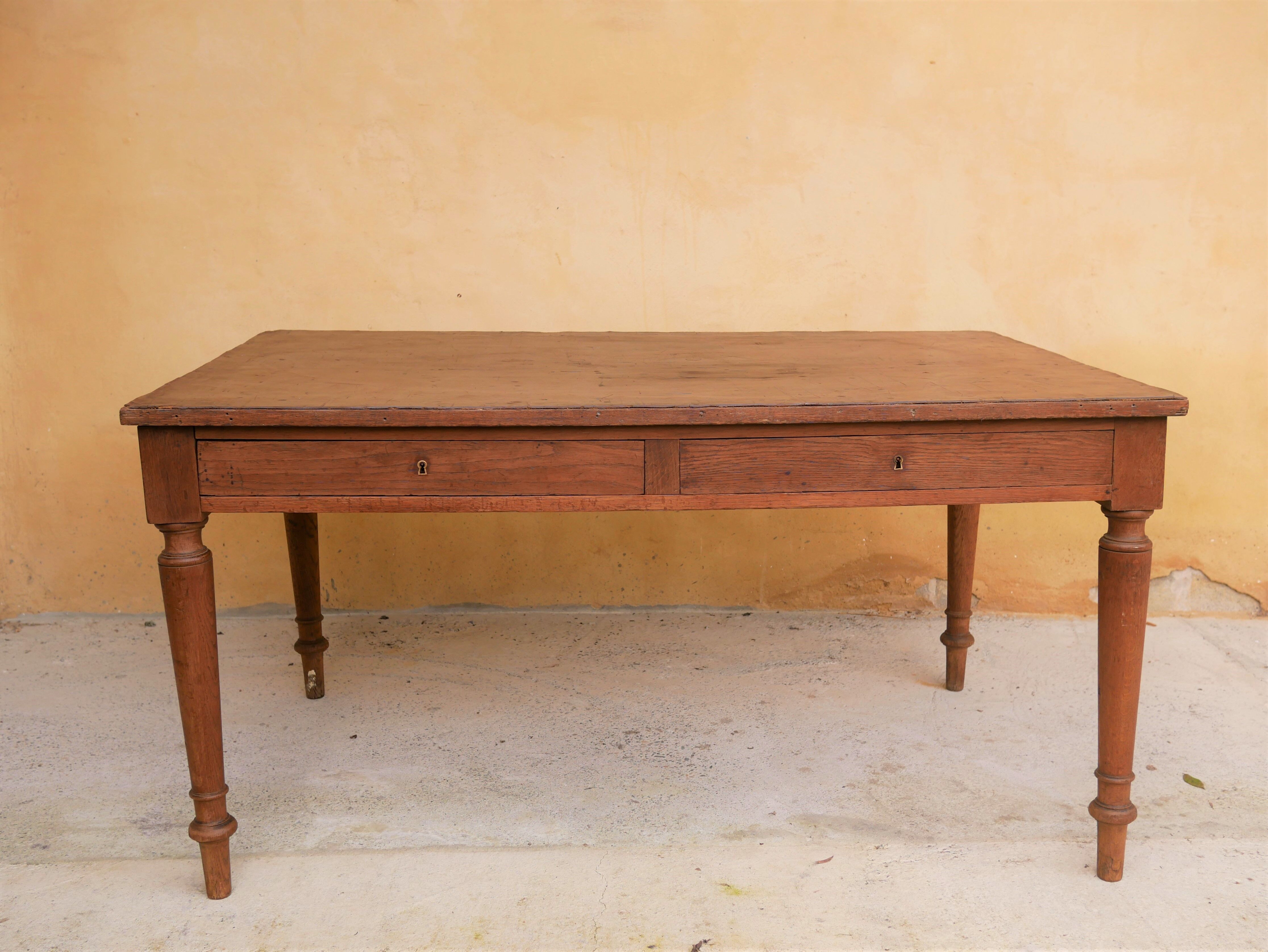 Vintage wooden and leather desk dining table