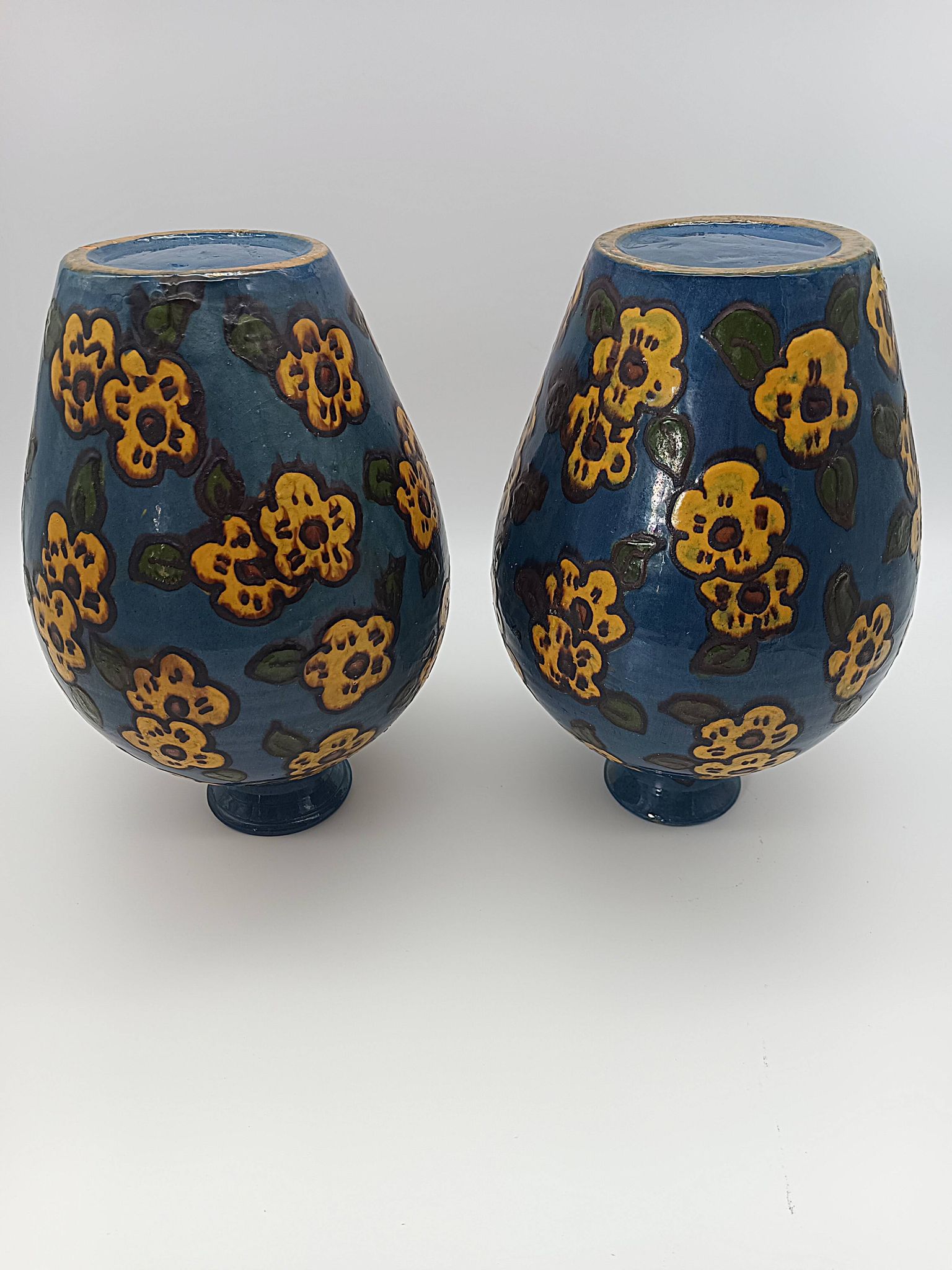 Pair of Large Art Deco Vases Émile Simonod H28cm Glazed Ceramic Blue