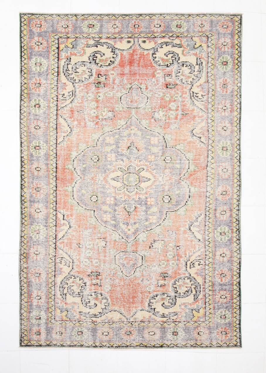 6x9 Light Yellow & Red Classic Pattern Vintage Rug, 183x279Cm