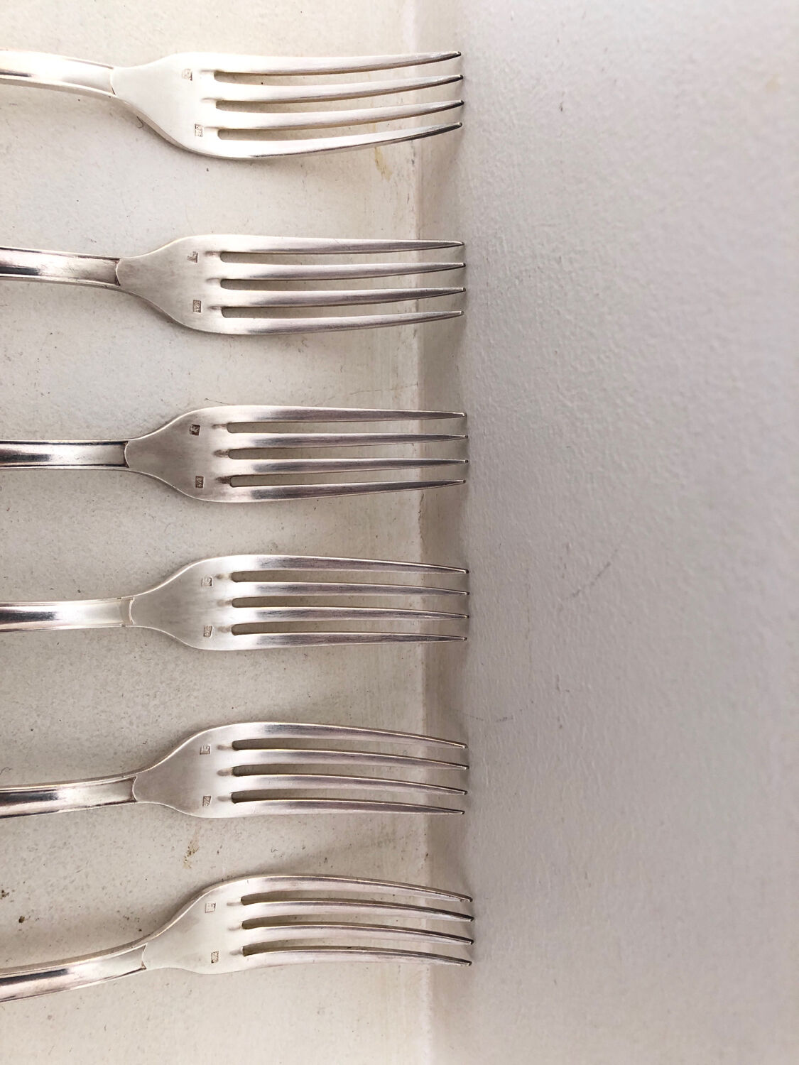 6 silver metal forks, 1930