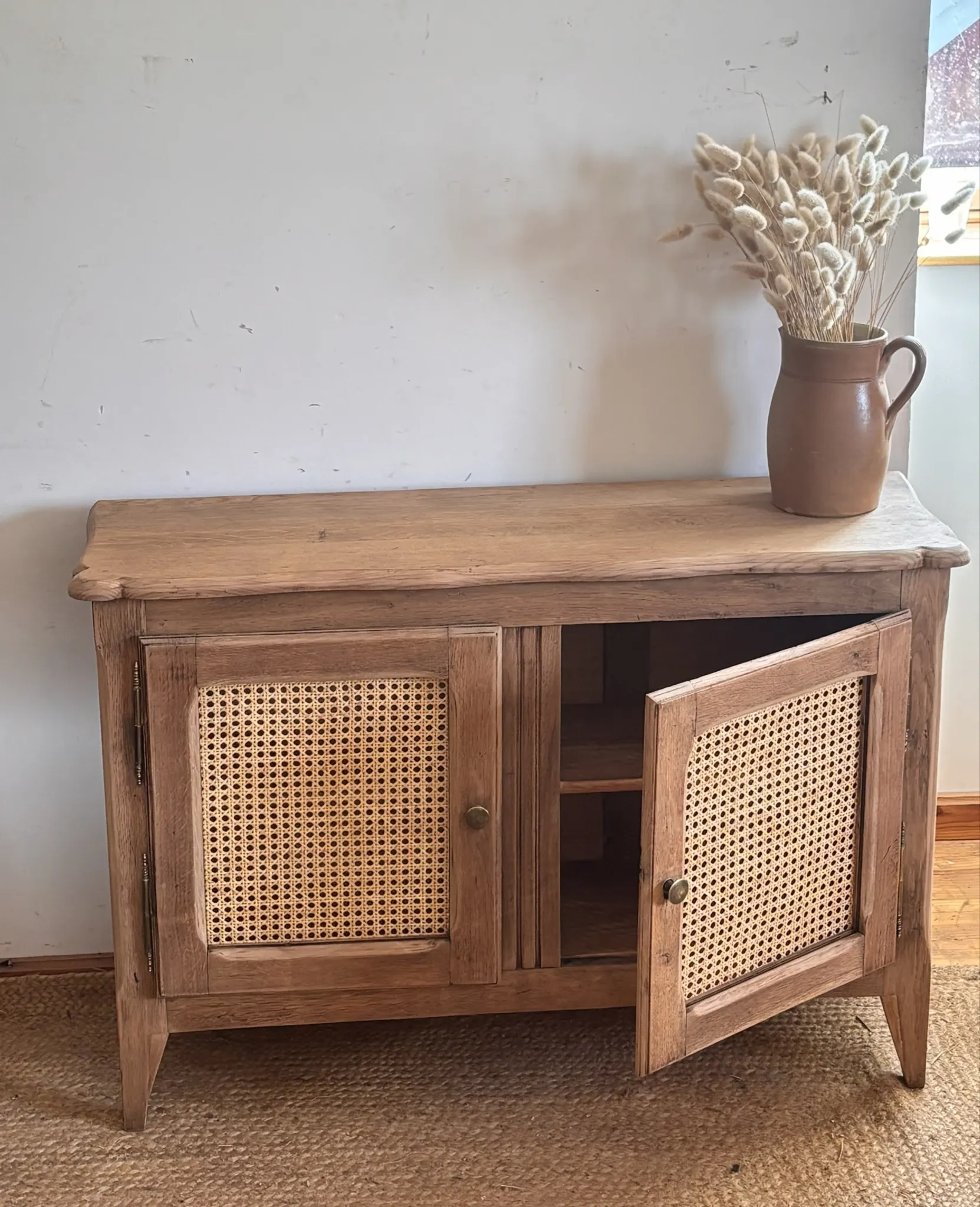 Old solid oak TV cabinet with cane - entrance cabinet