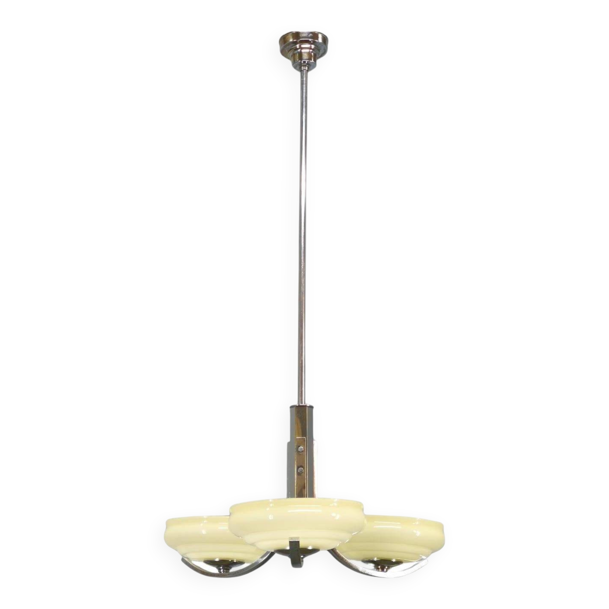 Chandelier Art Déco avec abat-jours en verre champagne, Tchécoslovaquie années 1930