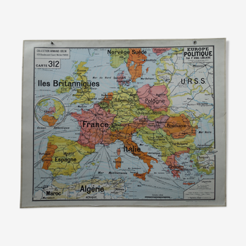 Ancienne carte scolaire Vidal Lablache 312 Europe politique et géographique