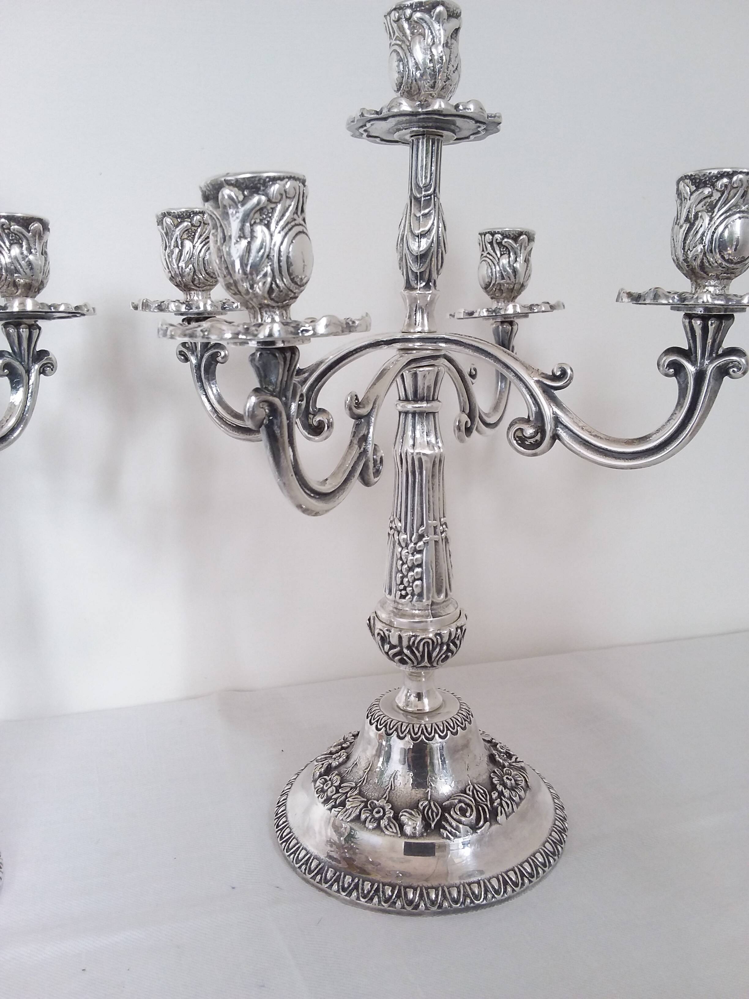 Pair of silver-plated bronze candelabra with 5 light arms.