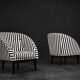 Mid-century modern Scandinavian rounded armchairs with black and white stripes, 1960s.
