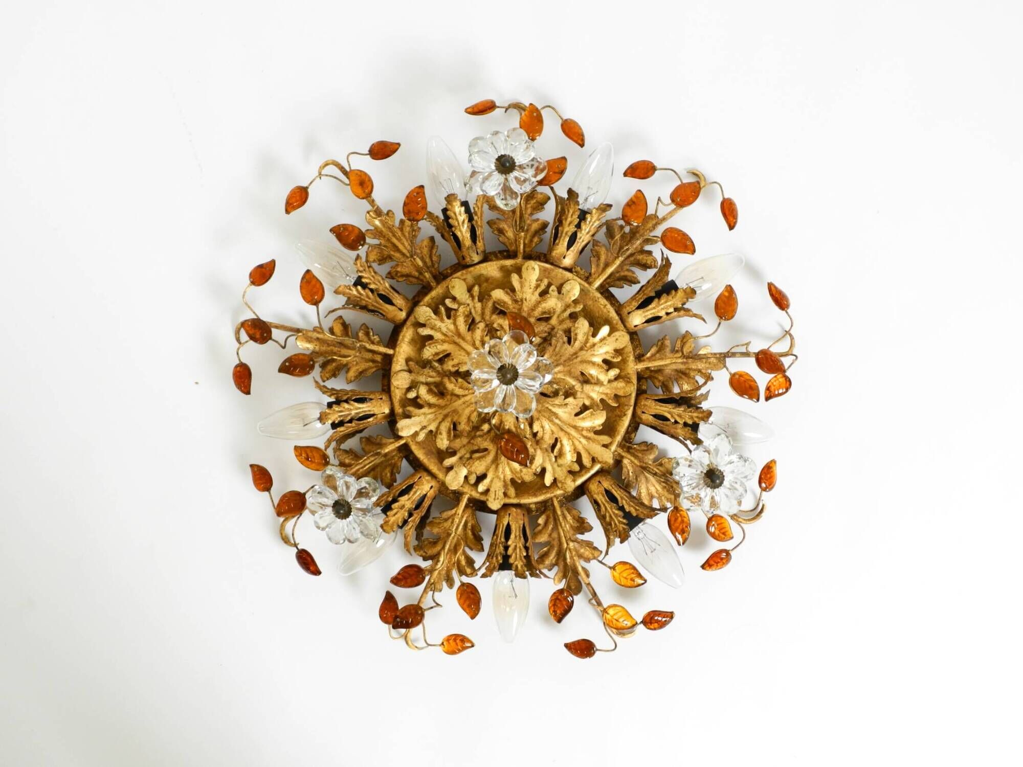 Large gilt Italian ceiling lamp from the 1960s by Banci Firenze with 9 sock