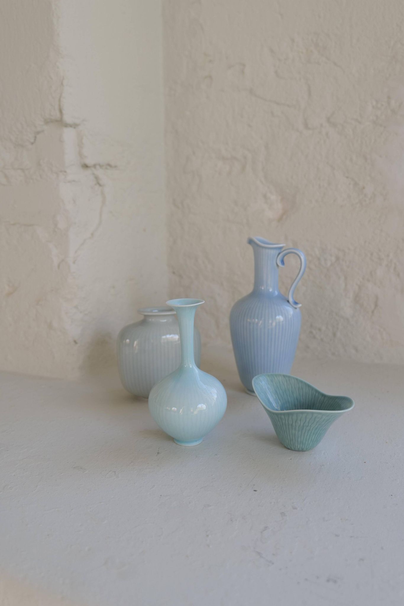 Mid-century modern set of 4 ceramic vases by Rörstrand, Gunnar Nylund, Sweden, 1950s.