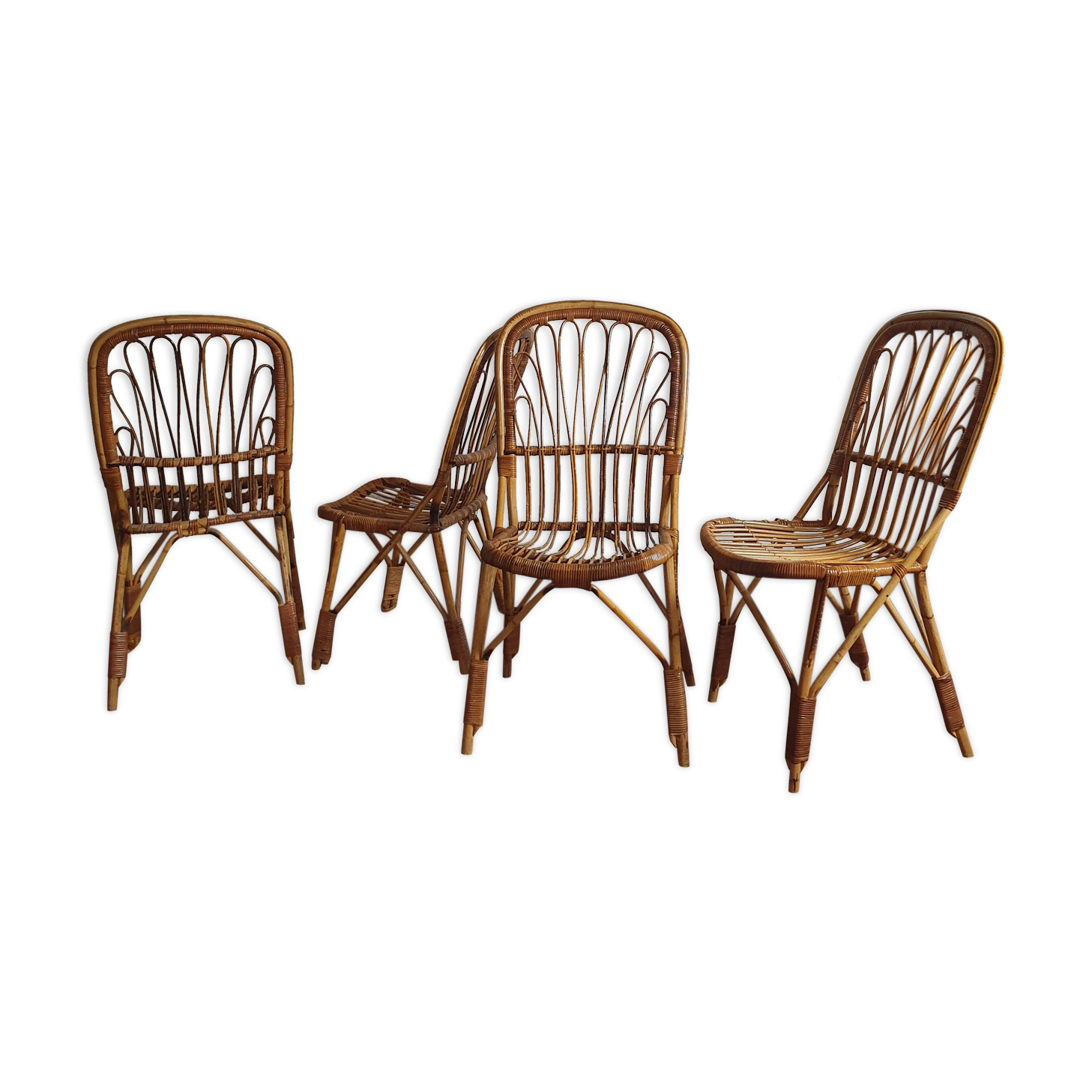 4 vintage rattan chairs