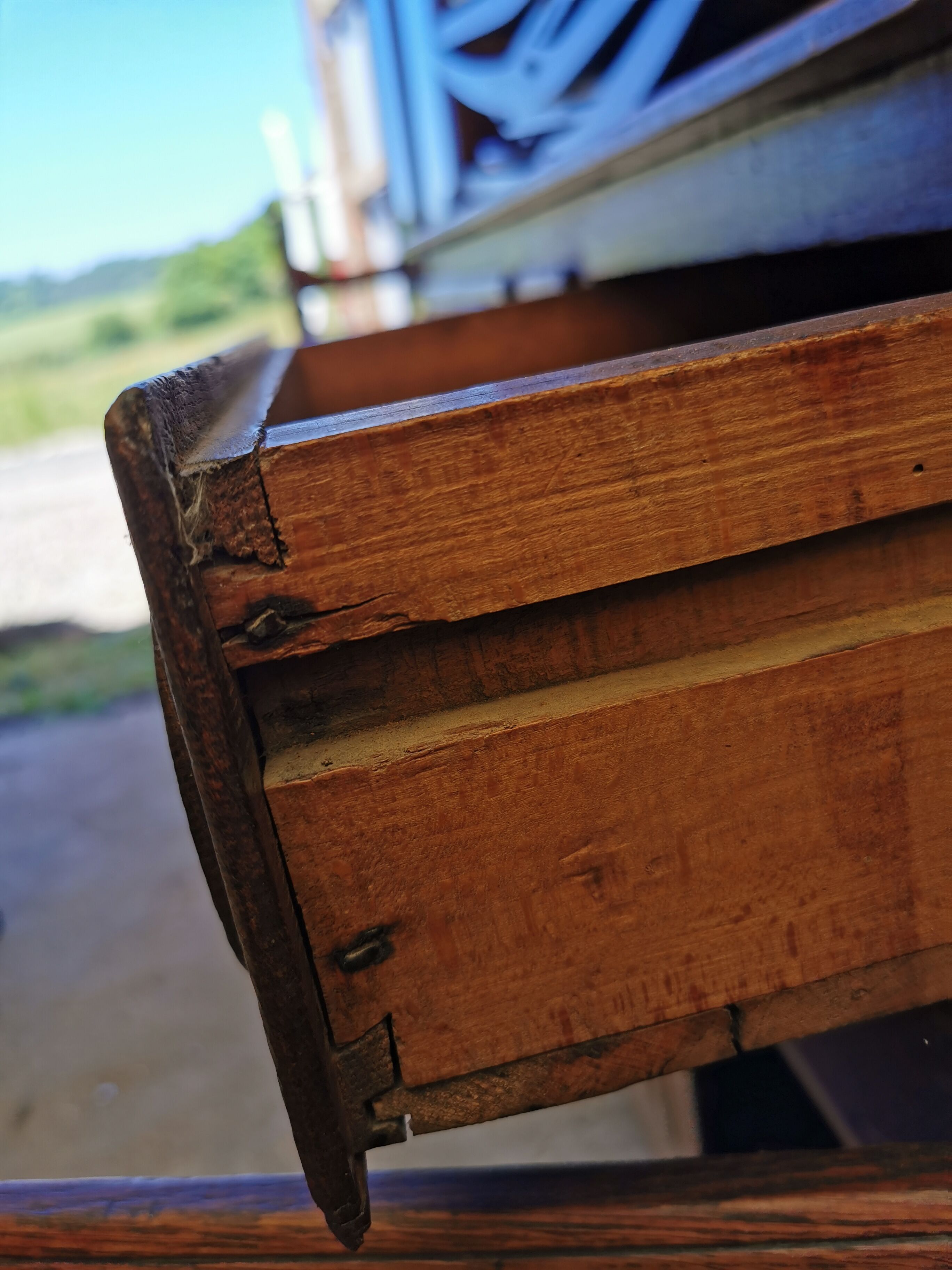Old low buffet, 19th in rustic solid oak, carved and molded