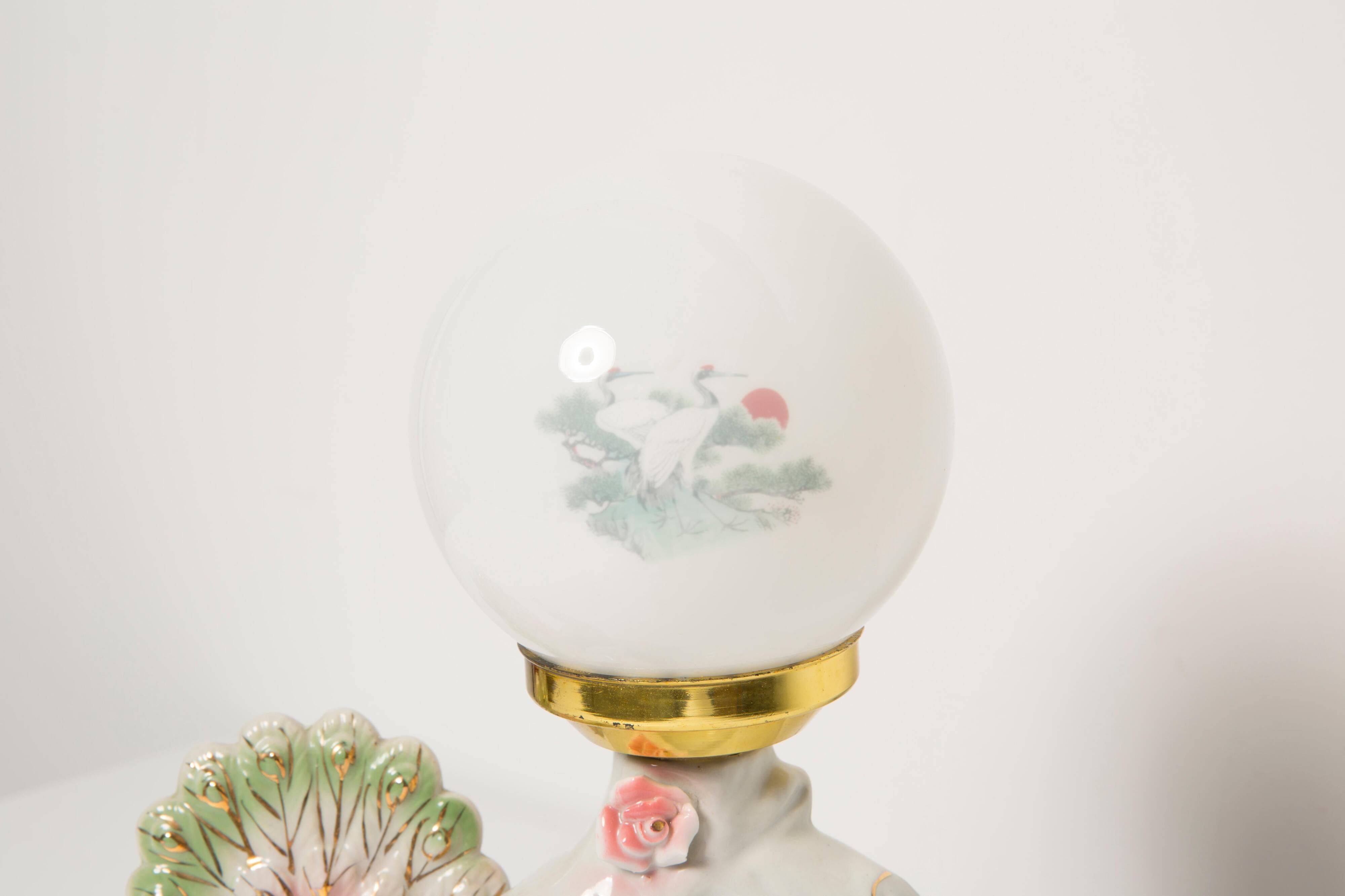 Mid-century white ceramic peacock table lamp, Europe, 1960s.