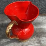 Red Pitcher Vase with Gold Accents Attributed to André Baud - Vallauris
