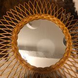 Vintage round rattan mirror 60s, 55 cm